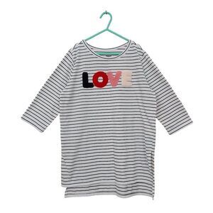 Old Navy Girls Tee Large 10/12 White Striped 3/4 Sleeve Cotton Blend Lightweight